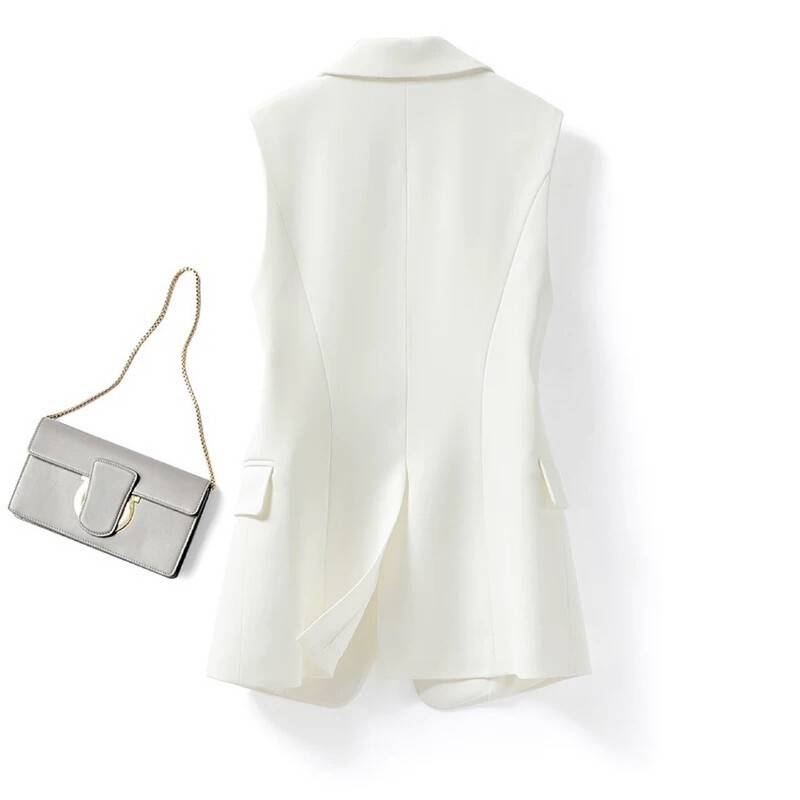 Női hajtókás galléros mellénykabát, egysoros, ujjatlan, klasszikus egyszínű, elegáns, vintage irodai női dzseki, 2023