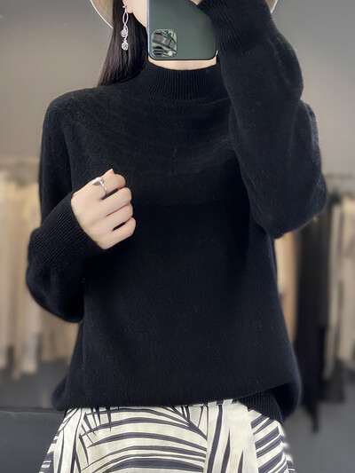 Ανοιξιάτικο φθινόπωρο Νέο γυναικείο πουλόβερ με λαιμόκοψη Βασικό πουλόβερ 100% μερίνο μαλλί κοίλο μασίφ κασμίρ Πλεκτό Γυναικείο πουκάμισο με πάτο