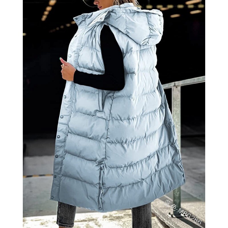 Cardigan cu fermoar largi pentru femei Parkas 2023, toamnă iarnă, vestă, haină pentru femei, fără mâneci, cu glugă, cu un singur piept, lungă, vestă