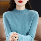 Pulover de damă cu guler rotic Pulover cu mânecă lungă Pulover din lână merinos Tricouri Imbracaminte de toamna iarna Tricoturi groase Top