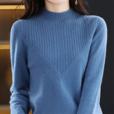 Pulover de damă cu guler rotic Pulover cu mânecă lungă Pulover din lână merinos Tricouri Imbracaminte de toamna iarna Tricoturi groase Top