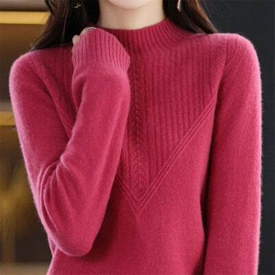 Pulover de damă cu guler rotic Pulover cu mânecă lungă Pulover din lână merinos Tricouri Imbracaminte de toamna iarna Tricoturi groase Top