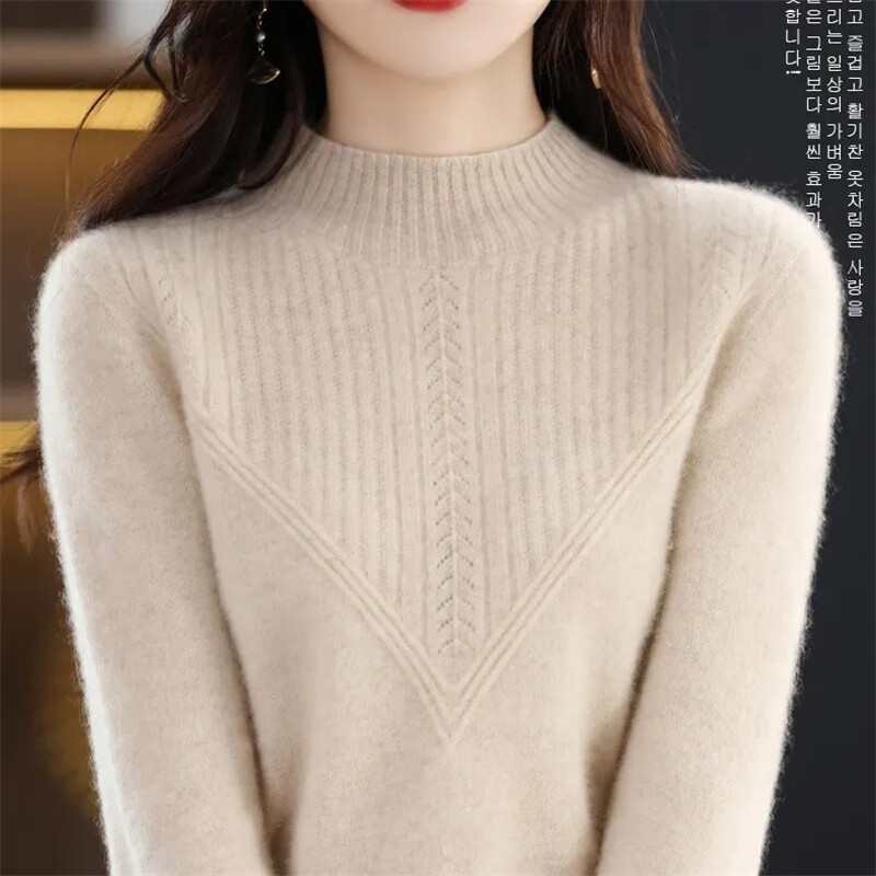 Pulover de damă cu guler rotic Pulover cu mânecă lungă Pulover din lână merinos Tricouri Imbracaminte de toamna iarna Tricoturi groase Top
