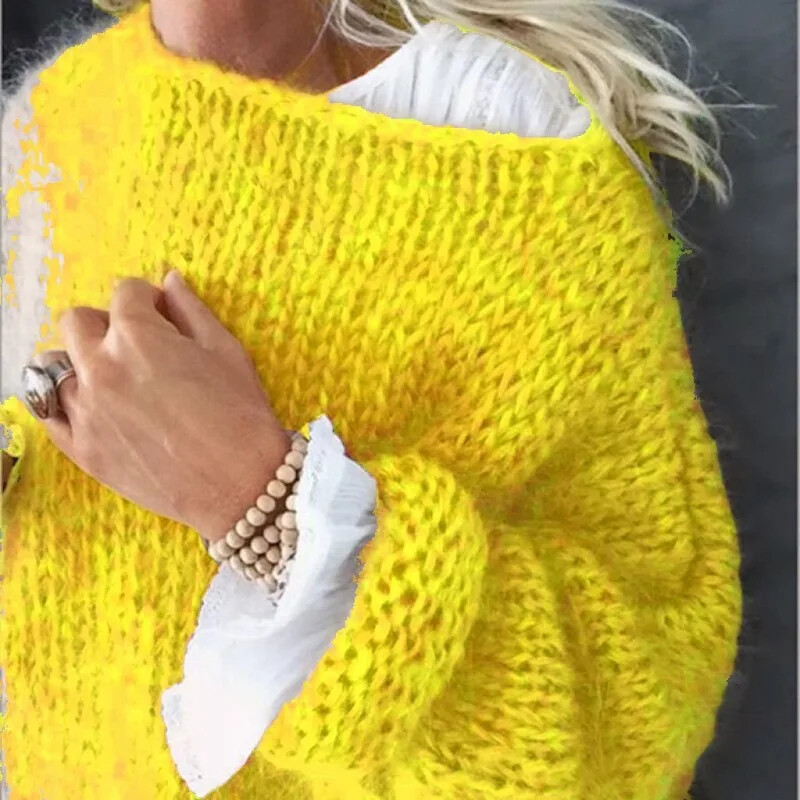 Mohēras sieviešu laternas džemperis ar garām piedurknēm pūkains pulovers, adīts ielas apģērbs, liela izmēra džemperi, mēteļi, sieviešu apģērbi
