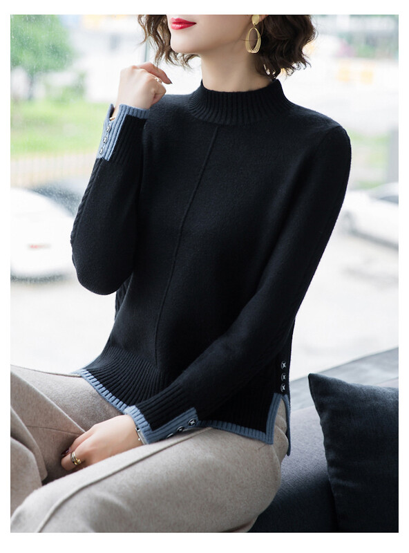 Fdfklak Νέο Κορεάτικο Γυναικείο Πουλόβερ Γυναικείο Χαλαρό Χρώμα Αντίθεσης Γυναικείο Μισό Λαιμό Σπλιτ Στριφτό Πουλόβερ Πουλόβερ Μπλούζες Femme