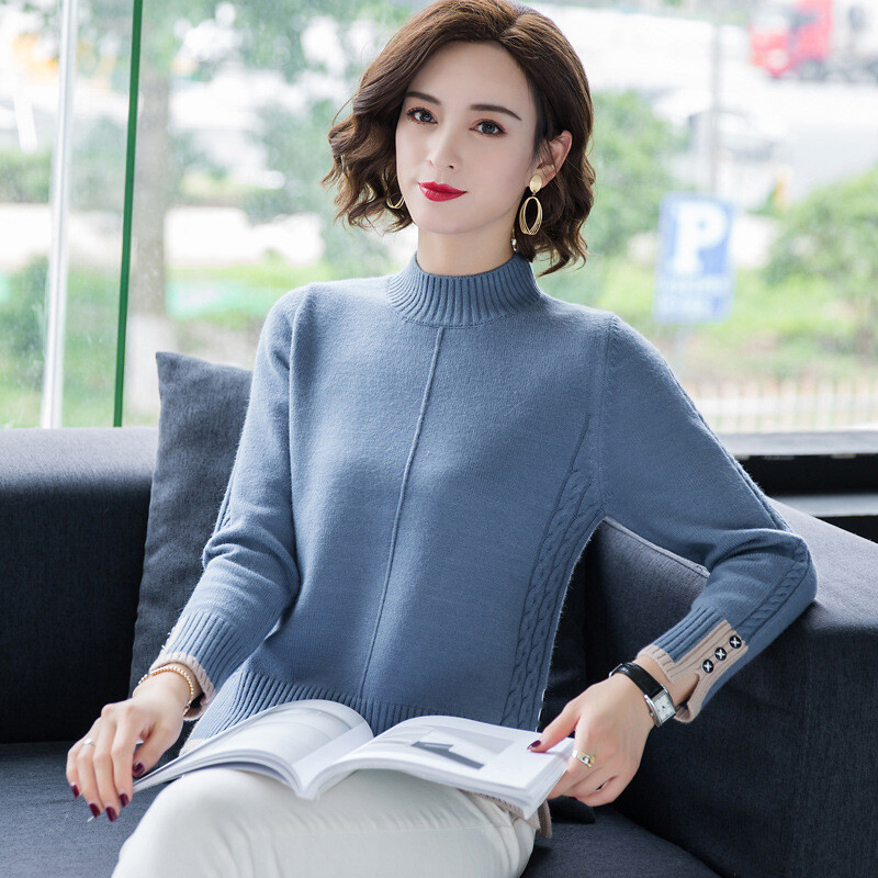 Fdfklak Νέο Κορεάτικο Γυναικείο Πουλόβερ Γυναικείο Χαλαρό Χρώμα Αντίθεσης Γυναικείο Μισό Λαιμό Σπλιτ Στριφτό Πουλόβερ Πουλόβερ Μπλούζες Femme