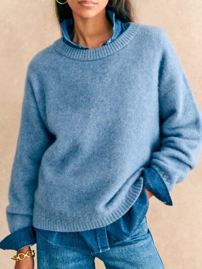 OIINAA kötött pulóver női pulóverek tömör őszi téli meleg O-nyakú hosszú ujjú pulóverek 2024 új divatos női pulóverek