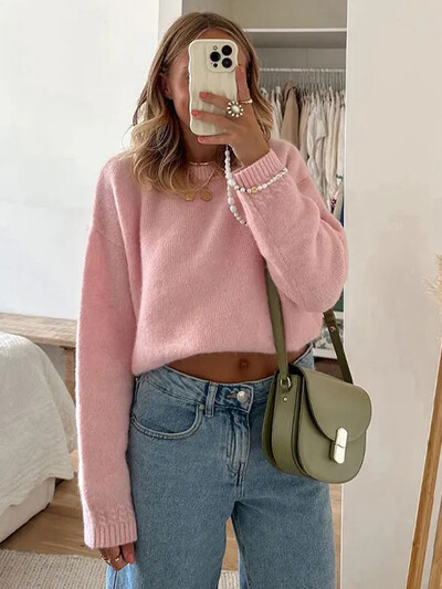 OIINAA kötött pulóver női pulóverek tömör őszi téli meleg O-nyakú hosszú ujjú pulóverek 2024 új divatos női pulóverek