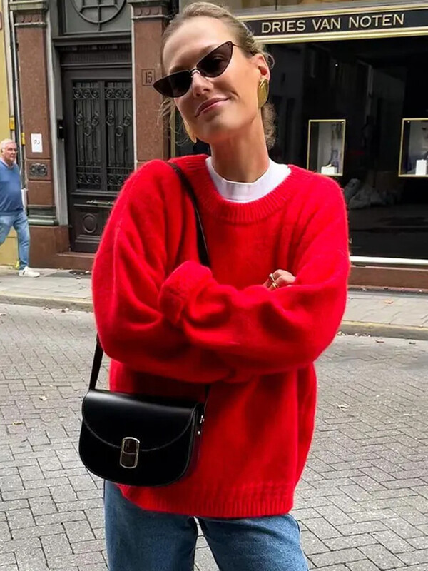 OIINAA kötött pulóver női pulóverek tömör őszi téli meleg O-nyakú hosszú ujjú pulóverek 2024 új divatos női pulóverek