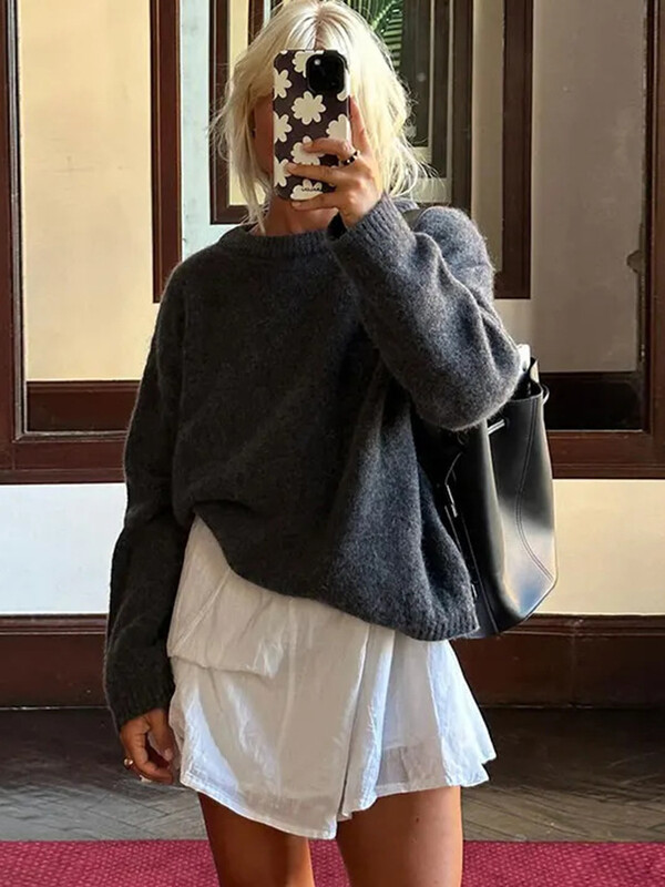 OIINAA kötött pulóver női pulóverek tömör őszi téli meleg O-nyakú hosszú ujjú pulóverek 2024 új divatos női pulóverek