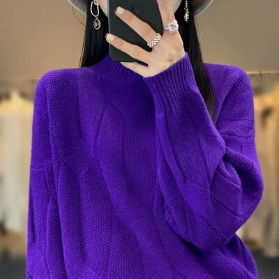 Fashion Basic Φθινοπωρινό χειμερινό πουλόβερ μαλλί Merino Mock λαιμό κασμίρ πουλόβερ Μονόχρωμο μαλακό μακρυμάνικο μπλουζάκι