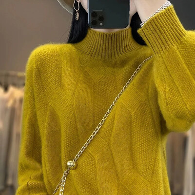 Fashion Basic Φθινοπωρινό χειμερινό πουλόβερ μαλλί Merino Mock λαιμό κασμίρ πουλόβερ Μονόχρωμο μαλακό μακρυμάνικο μπλουζάκι