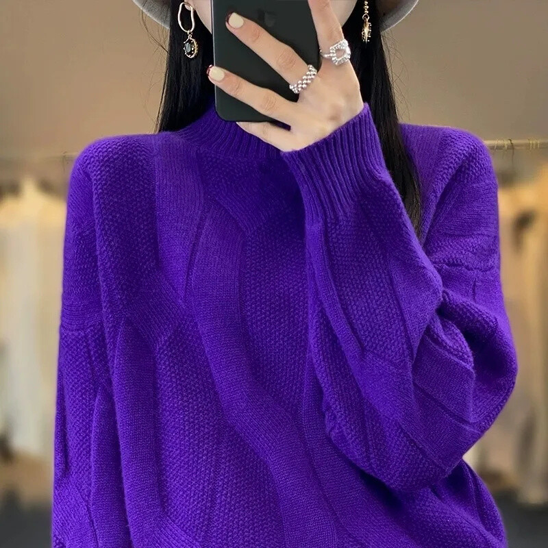 Fashion Basic Φθινοπωρινό χειμερινό πουλόβερ μαλλί Merino Mock λαιμό κασμίρ πουλόβερ Μονόχρωμο μαλακό μακρυμάνικο μπλουζάκι