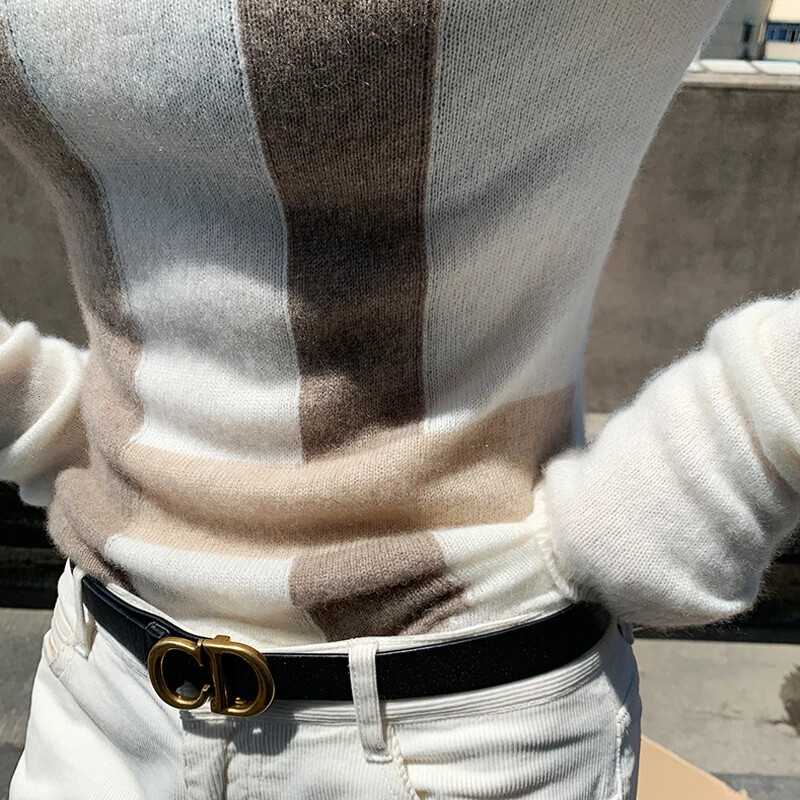 Pulover nou de cașmir pentru femei, cu gât înalt, asortat la culoare, 100% lână pură.