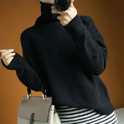 Vastagított, magas nyakú női pulóver, őszi, téli alapon, laza, laza pulóverrel kötött ing egyszínű, vastagított alap ing