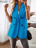 ZANZEA Vintage OL Jachetă Blazer casual cu rever pentru femei, costum dublu, haine, modă, fără mâneci, vestă de birou, toamna 2023 pentru femei