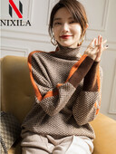 Pulover pentru femei, toamnă și iarnă, cu gât roscat, pulover, cald, pentru navetist, cu mânecă lungă, elegantă, ocazională, retro, îmbrăcăminte pentru femei