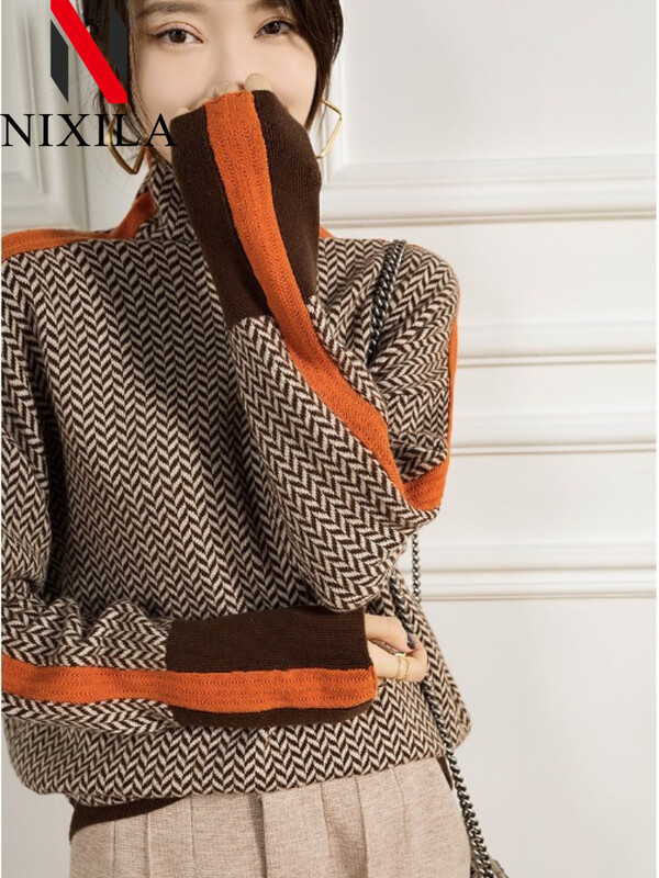 Pulover pentru femei, toamnă și iarnă, cu gât roscat, pulover, cald, pentru navetist, cu mânecă lungă, elegantă, ocazională, retro, îmbrăcăminte pentru femei