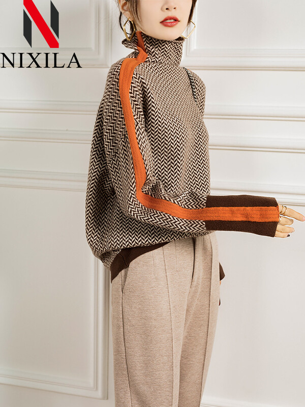 Pulover pentru femei, toamnă și iarnă, cu gât roscat, pulover, cald, pentru navetist, cu mânecă lungă, elegantă, ocazională, retro, îmbrăcăminte pentru femei