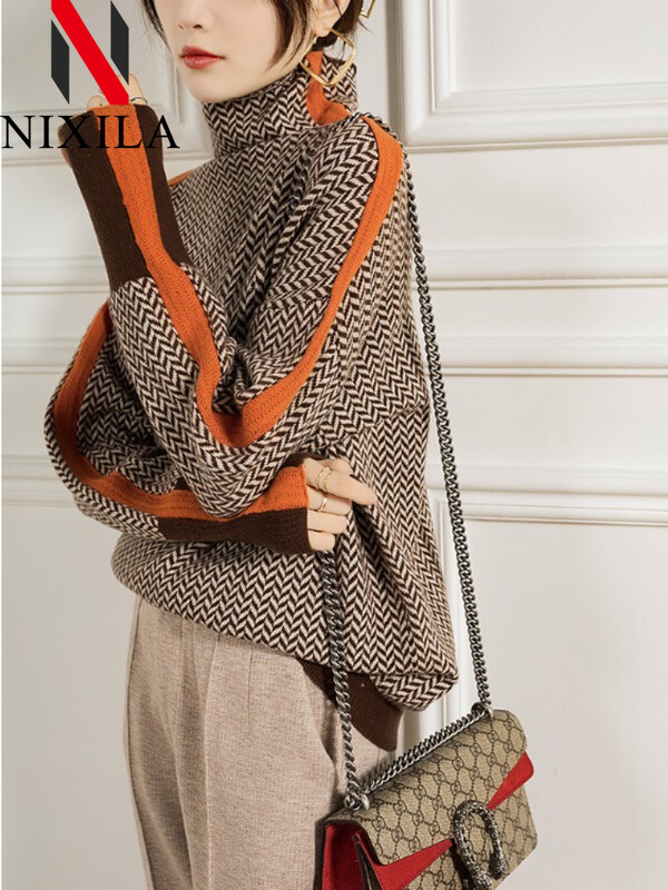 Pulover pentru femei, toamnă și iarnă, cu gât roscat, pulover, cald, pentru navetist, cu mânecă lungă, elegantă, ocazională, retro, îmbrăcăminte pentru femei