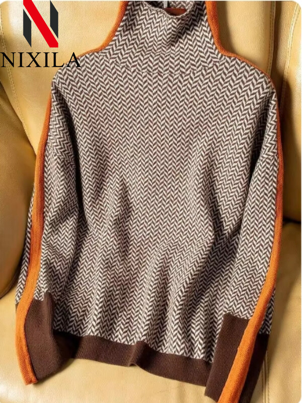 Pulover pentru femei, toamnă și iarnă, cu gât roscat, pulover, cald, pentru navetist, cu mânecă lungă, elegantă, ocazională, retro, îmbrăcăminte pentru femei