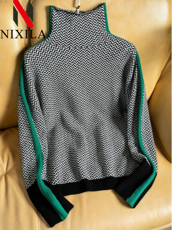 Pulover pentru femei, toamnă și iarnă, cu gât roscat, pulover, cald, pentru navetist, cu mânecă lungă, elegantă, ocazională, retro, îmbrăcăminte pentru femei