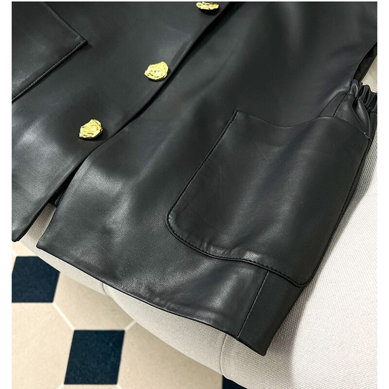 Pavasara rudens jauns augstākās klases temperamenta viegls luksusa ādas veste Modes dizains vienkrāsains jaka jaka sieviešu vestes mētelis