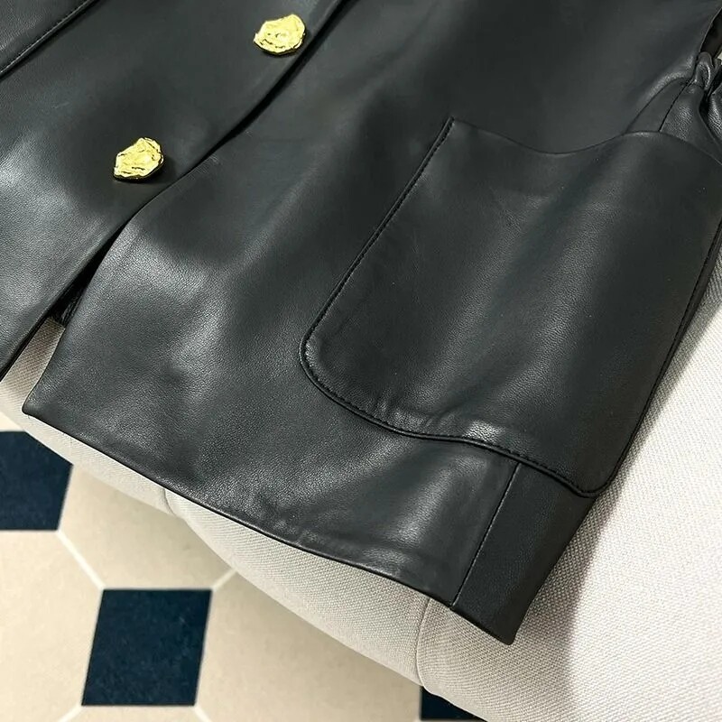 Pavasara rudens jauns augstākās klases temperamenta viegls luksusa ādas veste Modes dizains vienkrāsains jaka jaka sieviešu vestes mētelis