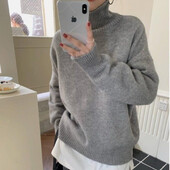 Κορεάτικη έκδοση Νέο γυναικείο πουλόβερ με μακρυμάνικο ζιβάγκο Φαρδιά πουλόβερ Κορυφαία γυναικεία μασίφ φθινοπωρινά πλεκτά πουλόβερ για γυναίκες