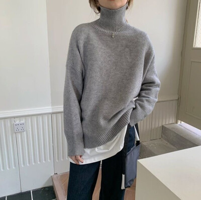 Κορεάτικη έκδοση Νέο γυναικείο πουλόβερ με μακρυμάνικο ζιβάγκο Φαρδιά πουλόβερ Κορυφαία γυναικεία μασίφ φθινοπωρινά πλεκτά πουλόβερ για γυναίκες