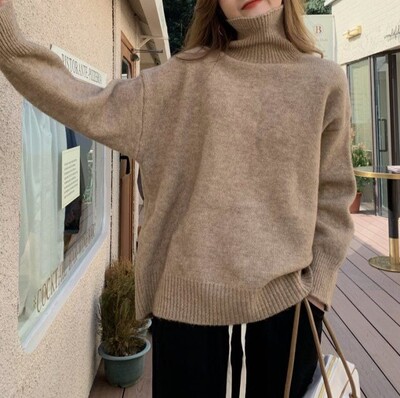 Κορεάτικη έκδοση Νέο γυναικείο πουλόβερ με μακρυμάνικο ζιβάγκο Φαρδιά πουλόβερ Κορυφαία γυναικεία μασίφ φθινοπωρινά πλεκτά πουλόβερ για γυναίκες