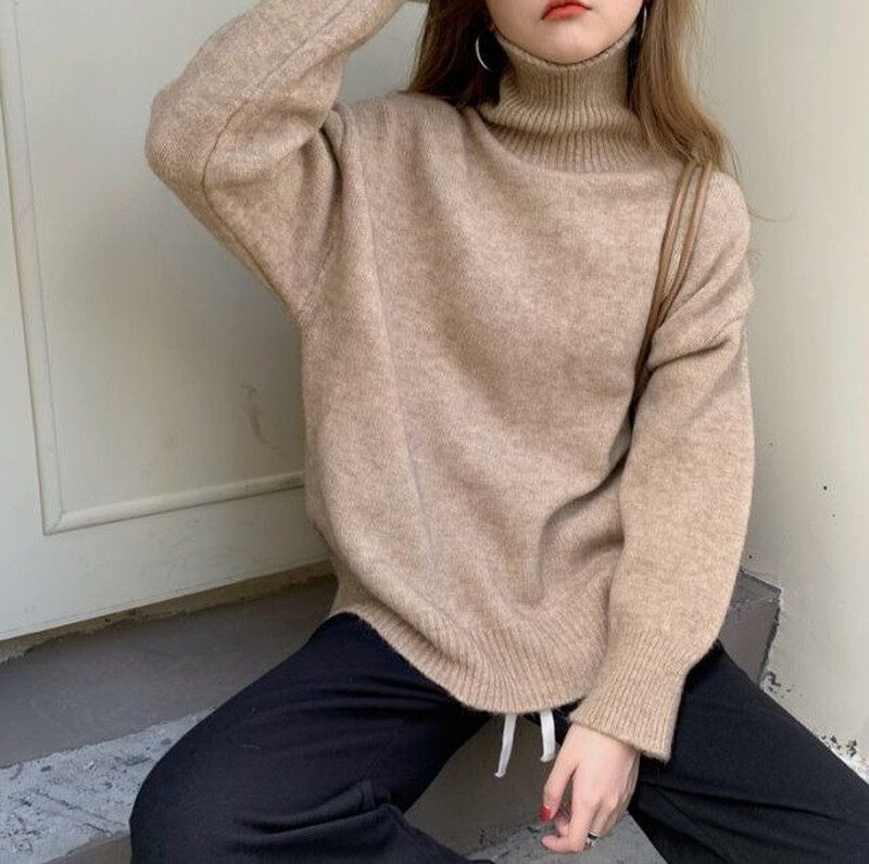 Κορεάτικη έκδοση Νέο γυναικείο πουλόβερ με μακρυμάνικο ζιβάγκο Φαρδιά πουλόβερ Κορυφαία γυναικεία μασίφ φθινοπωρινά πλεκτά πουλόβερ για γυναίκες