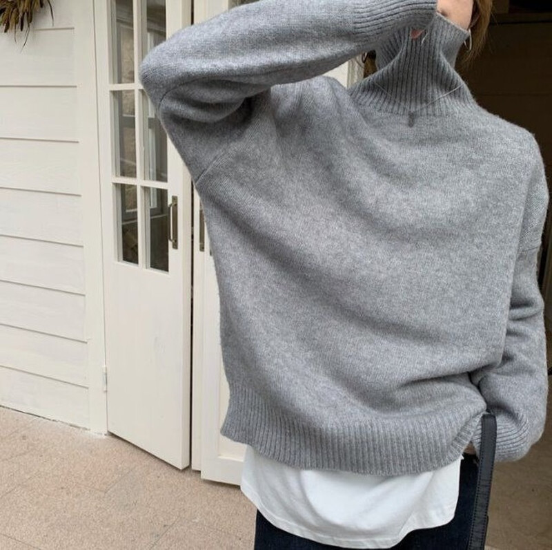 Κορεάτικη έκδοση Νέο γυναικείο πουλόβερ με μακρυμάνικο ζιβάγκο Φαρδιά πουλόβερ Κορυφαία γυναικεία μασίφ φθινοπωρινά πλεκτά πουλόβερ για γυναίκες