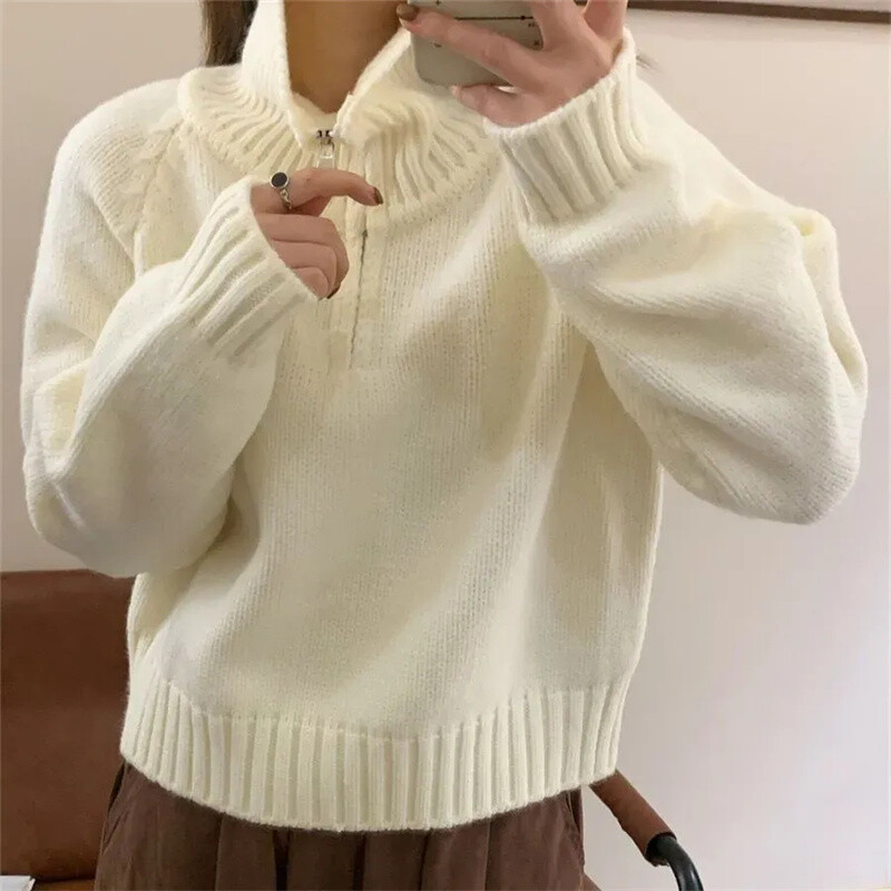Γυναικείο πουλόβερ με ζιβάγκο άνοιξη πλεκτό μαλακό πουλόβερ κασμίρι Jumpers Basic μασίφ μαλακό πουλόβερ Γυναικείο φθινόπωρο Χειμώνας casual τοπ