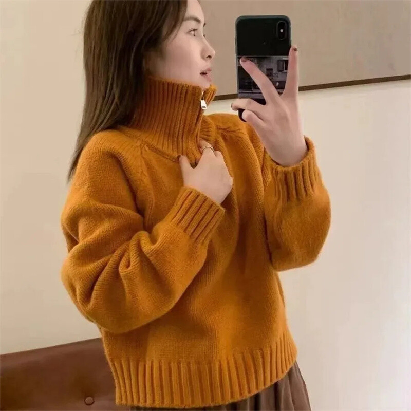 Γυναικείο πουλόβερ με ζιβάγκο άνοιξη πλεκτό μαλακό πουλόβερ κασμίρι Jumpers Basic μασίφ μαλακό πουλόβερ Γυναικείο φθινόπωρο Χειμώνας casual τοπ