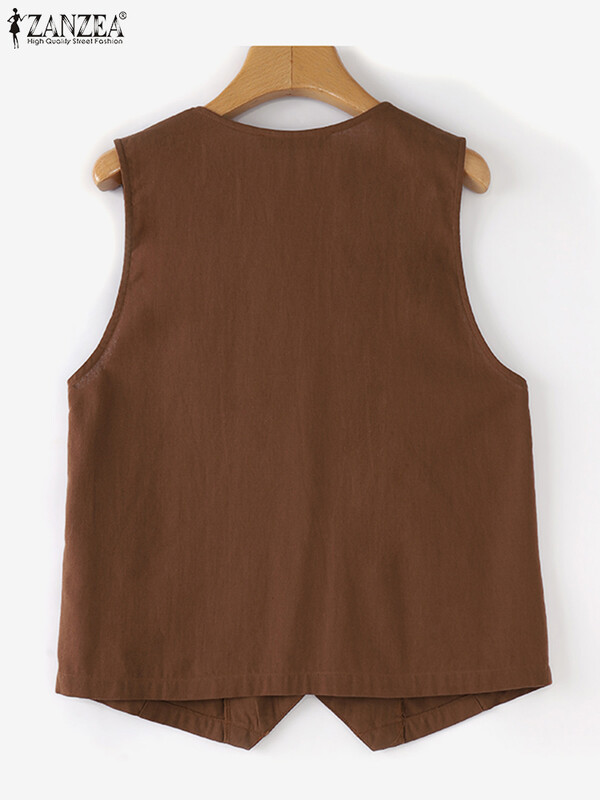 ZANZEA Îmbrăcăminte de lucru pentru femei 2024 veste de birou pentru doamnă la modă elegantă pentru navetă vestă Topuri cu decolteu în V de culoare solidă jachete casual fără mâneci