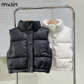 Γυναικείο χειμωνιάτικο γιλέκο μόδας από συνθετικό δέρμα παλτό σακάκι με επένδυση Vintage PU Μαύρο και άσπρο Γυναικείο κοντό γιλέκο Κομψά μπλουζάκια