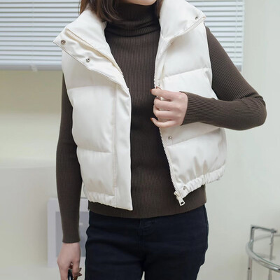 Γυναικείο χειμωνιάτικο γιλέκο μόδας από συνθετικό δέρμα παλτό σακάκι με επένδυση Vintage PU Μαύρο και άσπρο Γυναικείο κοντό γιλέκο Κομψά μπλουζάκια