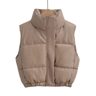 Γυναικείο χειμωνιάτικο γιλέκο μόδας από συνθετικό δέρμα παλτό σακάκι με επένδυση Vintage PU Μαύρο και άσπρο Γυναικείο κοντό γιλέκο Κομψά μπλουζάκια