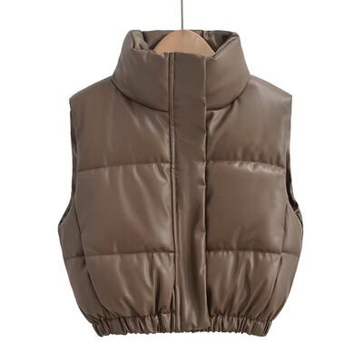 Γυναικείο χειμωνιάτικο γιλέκο μόδας από συνθετικό δέρμα παλτό σακάκι με επένδυση Vintage PU Μαύρο και άσπρο Γυναικείο κοντό γιλέκο Κομψά μπλουζάκια