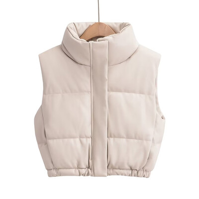 Γυναικείο χειμωνιάτικο γιλέκο μόδας από συνθετικό δέρμα παλτό σακάκι με επένδυση Vintage PU Μαύρο και άσπρο Γυναικείο κοντό γιλέκο Κομψά μπλουζάκια