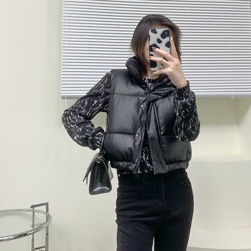 Γυναικείο χειμωνιάτικο γιλέκο μόδας από συνθετικό δέρμα παλτό σακάκι με επένδυση Vintage PU Μαύρο και άσπρο Γυναικείο κοντό γιλέκο Κομψά μπλουζάκια