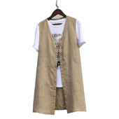 Divatos pamut vászon mellény nyári női mellény középhosszú V nyakú vékony kabát khaki fekete egysoros mellény női kabát
