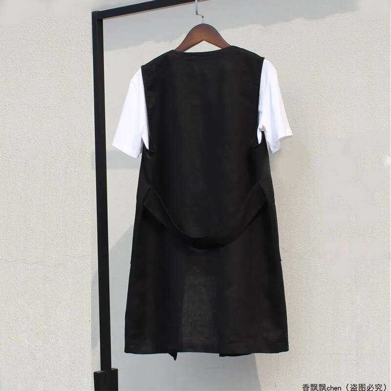 Divatos pamut vászon mellény nyári női mellény középhosszú V nyakú vékony kabát khaki fekete egysoros mellény női kabát