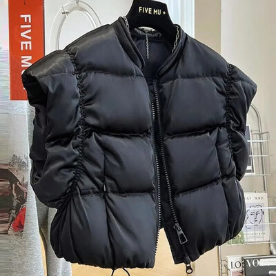 2024 téli őszi vágott mellény magas gallérral elülső zsebek Ujjatlan pufferkabát cipzáros felsőruházati kabát