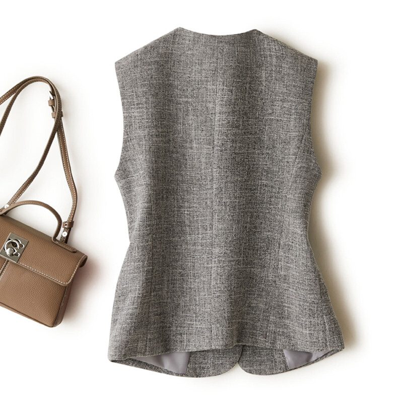 Szürke V-nyakú rövid mellény női kabát tavaszi és őszi munkahelyi elegáns és nagyvonalú