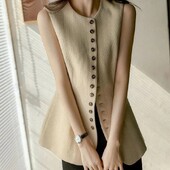 Tavaszi őszi női európai ingázási egyszerű mellénykabát 2024 divatos egysoros, egyszínű divatos mellény kabát