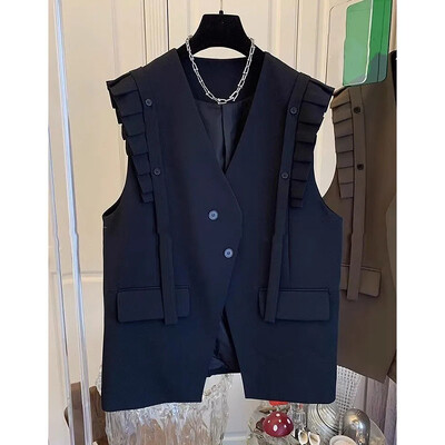 Νέο 2024 Γυναικείο Γυναικείο Γυναικείο Γυναικείο Γιλέκο με ελατήρια με λαιμόκοψη V-λαιμόκοψη Κλασικό φαρδύ άγριο περιστασιακό γιλέκο Γυναικείο κομψό, λεπτό αμάνικο πανωφόρι