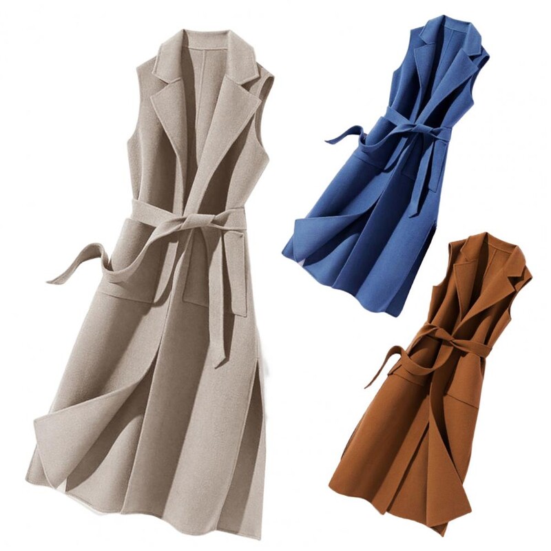 Stílusos női őszi mellény Felsőruházat Női mellény Feszes derekú termikus hosszú stílusú őszi kabát