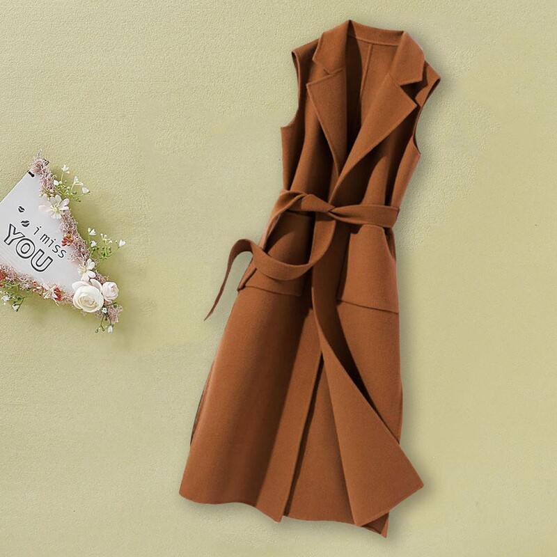 Stílusos női őszi mellény Felsőruházat Női mellény Feszes derekú termikus hosszú stílusú őszi kabát